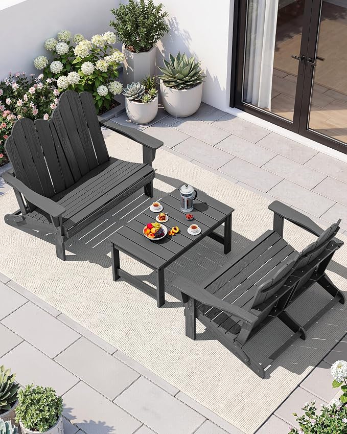 SERWALL Folding Adirondack Bench, HDPE All-Weather Adirondack Loveseat Set of 2 - Image 9