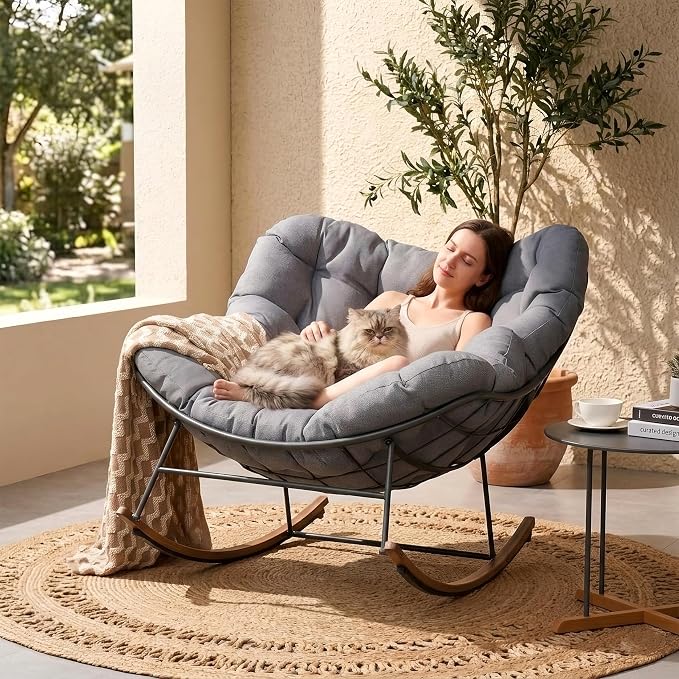Grand patio Outdoor Rocking Chair, Oversized Papasan Rocking Chair - Image 3
