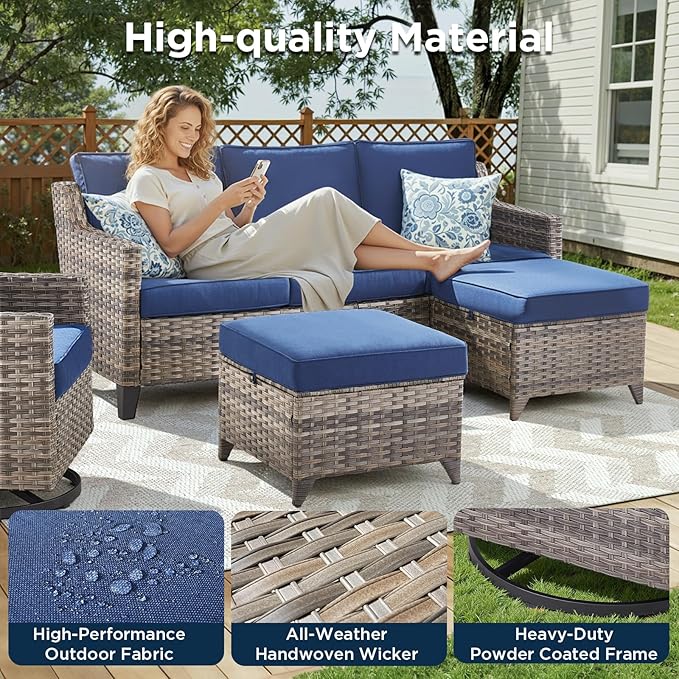 6 Piece Outdoor Patio Wicker Furniture Sets-High Back Outdoor Conversation Set - Image 3