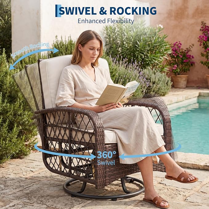 Garvee 3 Pieces Patio Furniture Set, Outdoor Swivel Glider Rocker Set - Image 8