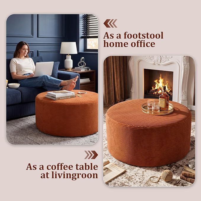 BSHOMGI Round Ottoman, Corduroy Ottomans Foot Stool, 27.5" Pouf Footstool - Image 3