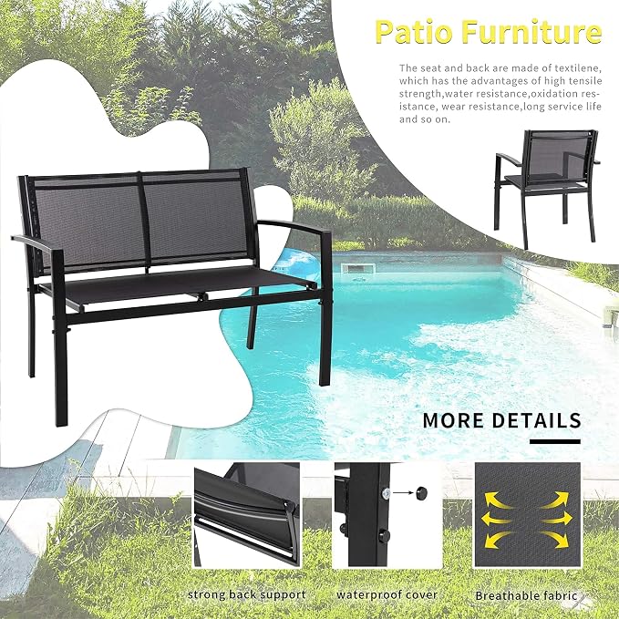 Shintenchi 4 Pieces Patio Furniture Set All Weather Textile Fabric Outdoor - Image 3
