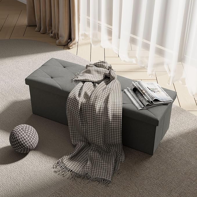 VECELO 43'' Folding Storage Ottoman Bench, Storage Chest, Linen Fabric Foot - Image 2