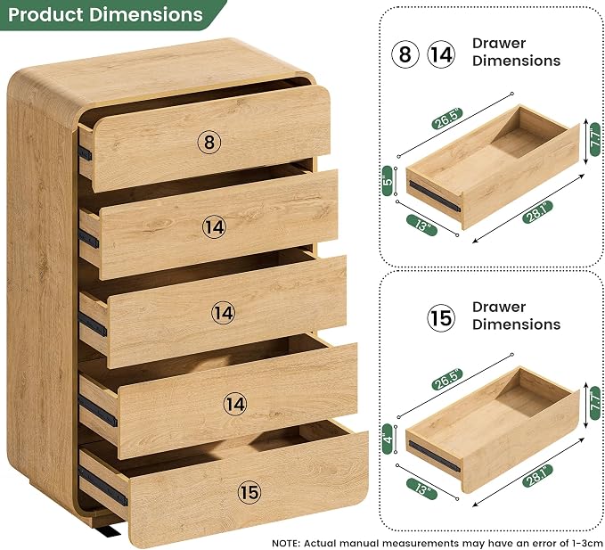 Standifurno 5 Drawer Dresser, Modern Dresser - Image 3