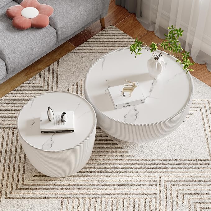 SSLine Bowl-Shape Coffee Table Set of 2 Modern Sintered Stone Top Nesting - Image 7
