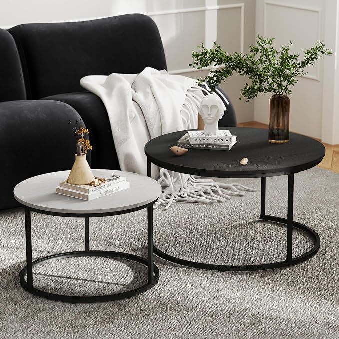 Otterease Nesting Tables Set of 2, 31.5" Round Coffee Table, Small Nesting by Otterease