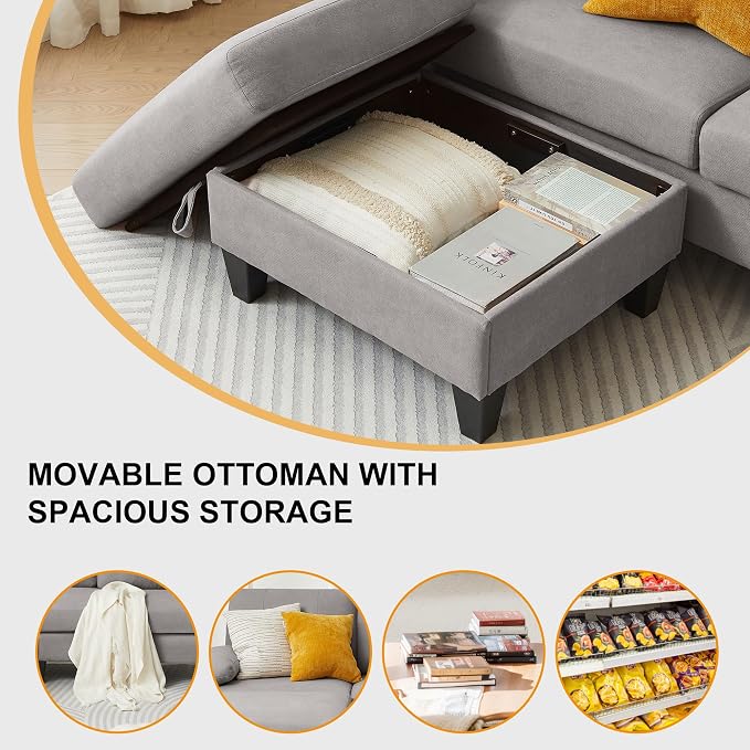 84" Convertible Sectional Sofa Set, 3 Seat L Shaped Couch - Image 5