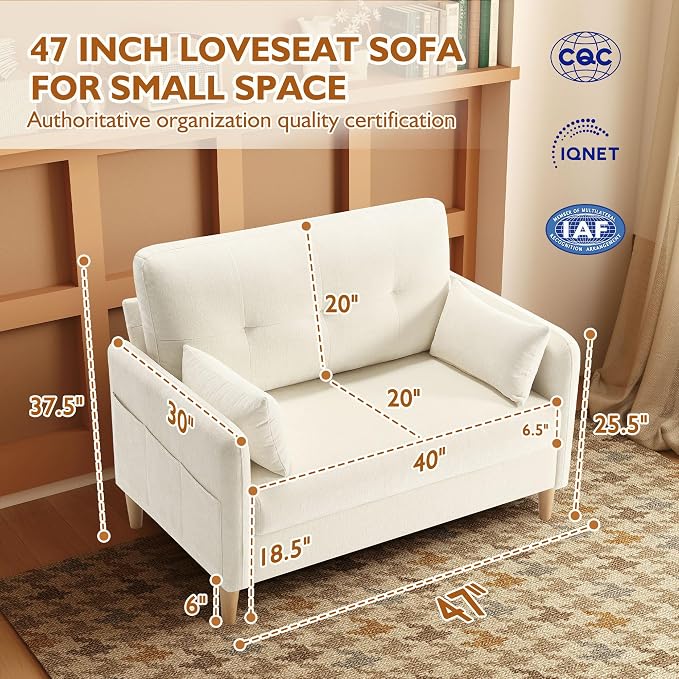 Urhanherry 47" Small Sofa Couch, Soft Chenille loveseat Mini Couch - Image 2