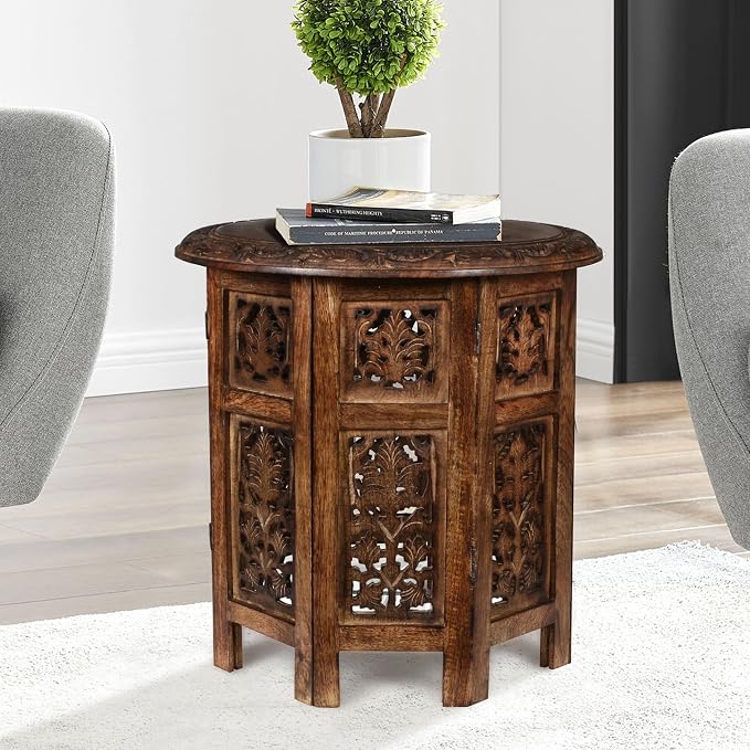 Lightnpro Handcrafted Wooden Round Accent Table - Image 7