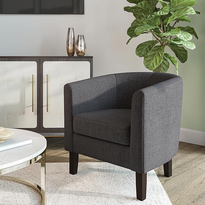 BELLEZE Living Room Chair, Linen Round Accent Barrel Chair, Club Tub Sofa Chair by BELLEZE