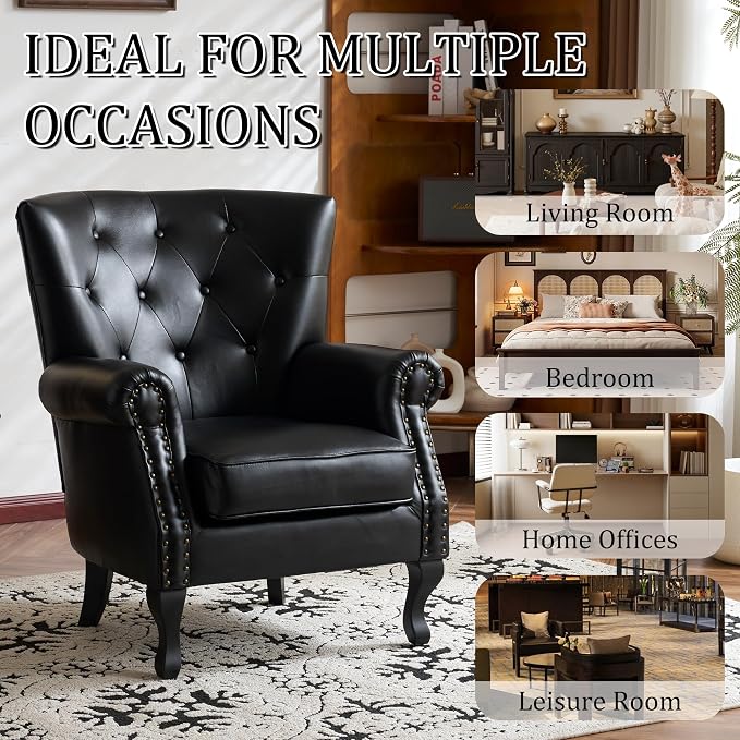 Modern Faux Leather Accent Chair, Upholstered Mid-Century Armchair - Image 8
