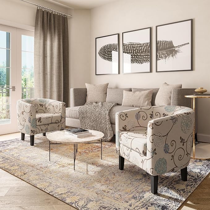 BELLEZE Living Room Chair, Linen Round Accent Barrel Chair, Club Tub Sofa Chair - Image 5
