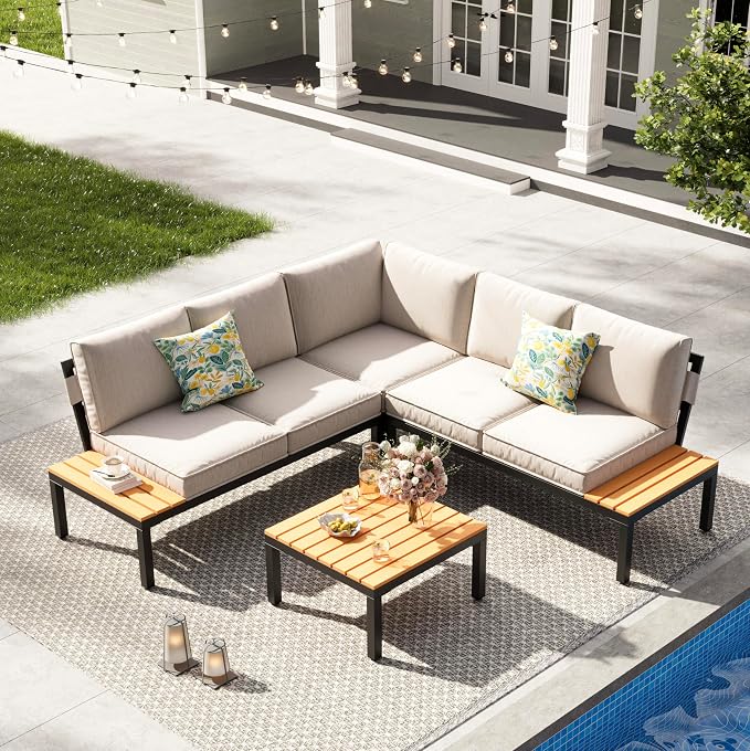 JOYURE 4-Piece Patio Furniture Set, Metal Outdoor Sectional Sofa by JOYURE