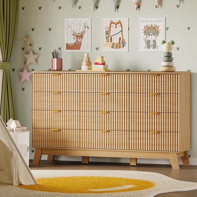 BORNOON 57" Wide Dresser for Bedroom, 12-Drawer Fluted Dresser - Image 7