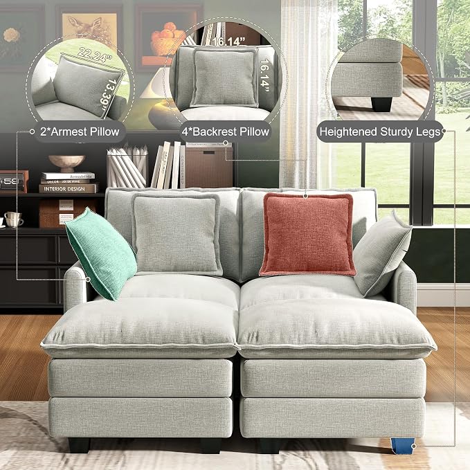 58" Cloud Couch Loveseat, Deep Seat Modular Sectional Sofa - Image 4
