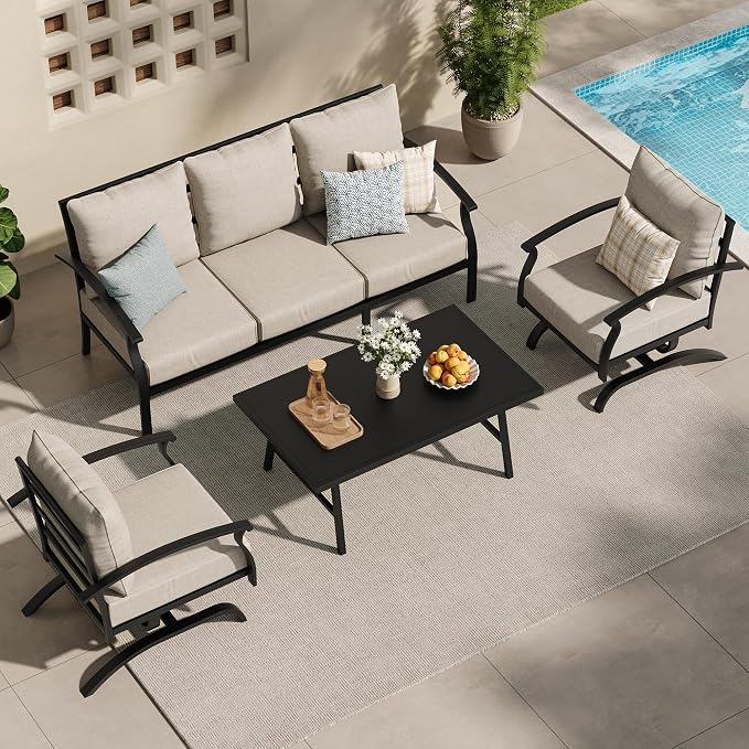 ALAULM 4 Piece Patio Furniture Set, Outdoor Metal Patio Furniture - Image 2