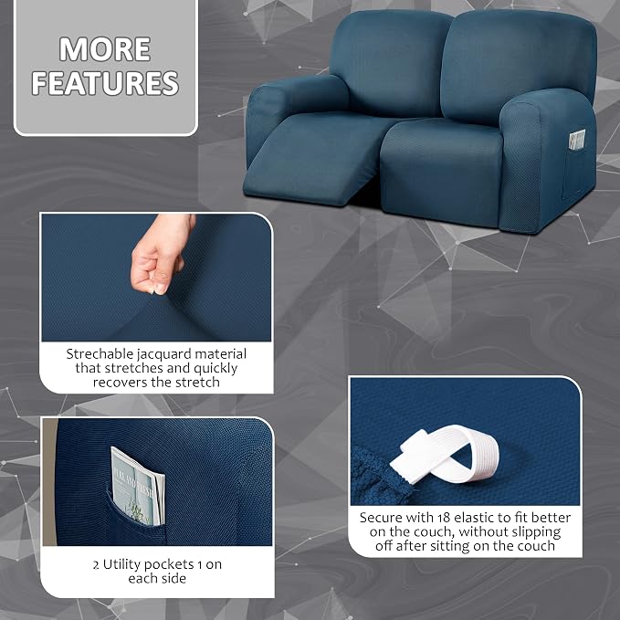 ULTICOR Reclining Loveseat Slipcover, 6-Piece Yarn Dyed Sofa Covers, 2 Seat - Image 3