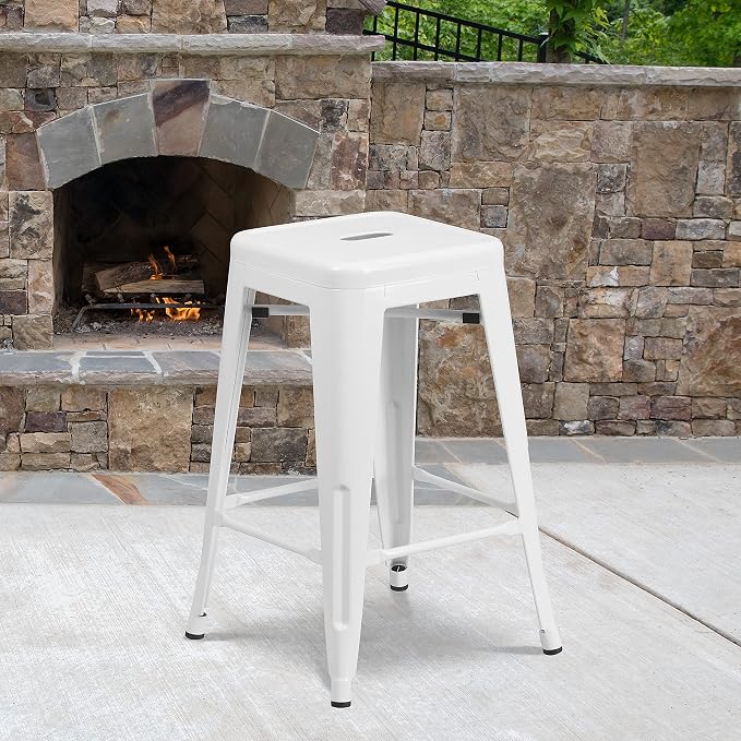 Flash Furniture Lily 4 Pack Commercial Grade 24" High Backless White Metal - Image 2