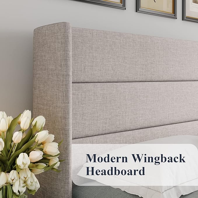 Allewie Queen Size Lift Up Storage Bed, Modern Wingback Headboard, Hydraulic - Image 4