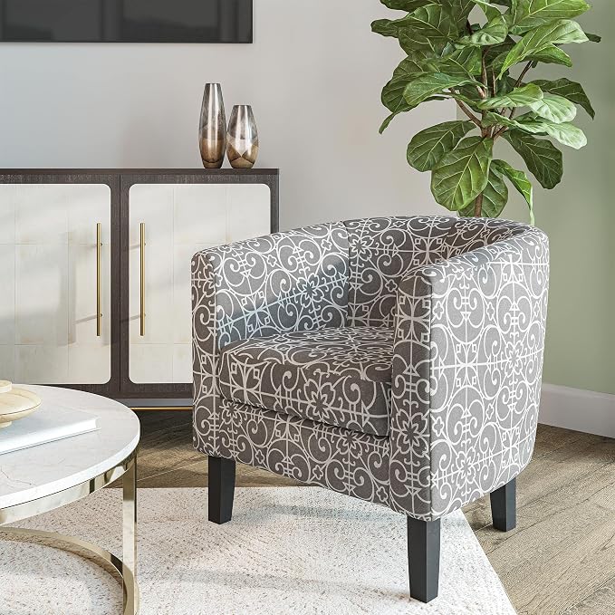 BELLEZE Accent Barrel Chair, Linen Round Chair Club Tub Sofa Corner Chair - Image 2