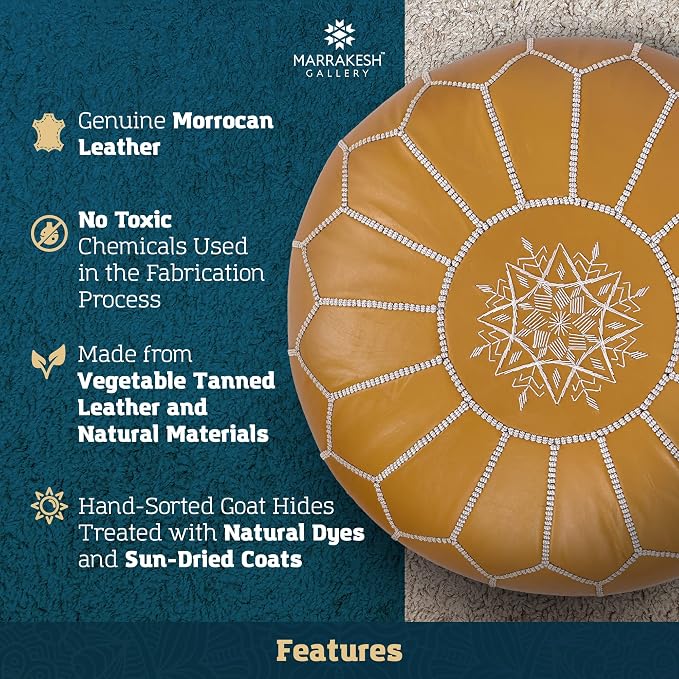 Marrakesh Gallery Genuine Leather Round Pouf Unstuffed - Image 4