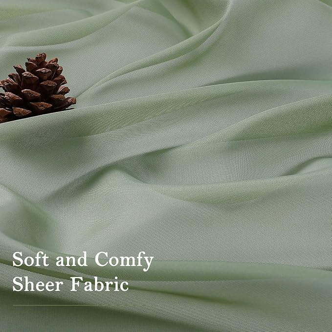 Lecloud Sage Green Sheer Curtains 120 Inches Long 2 Panels, Extra Wide - Image 9