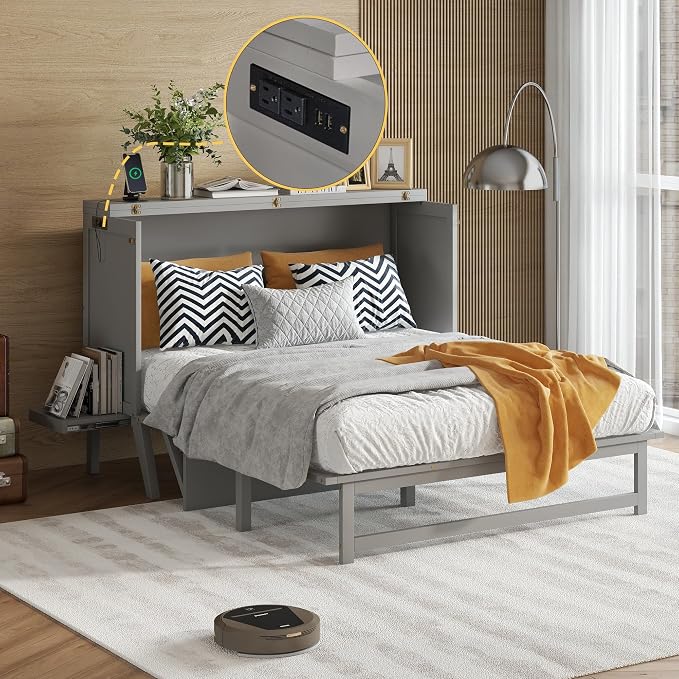 Queen Size Murphy Bed with USB Port and Removable Shelves on Each Side - Image 3