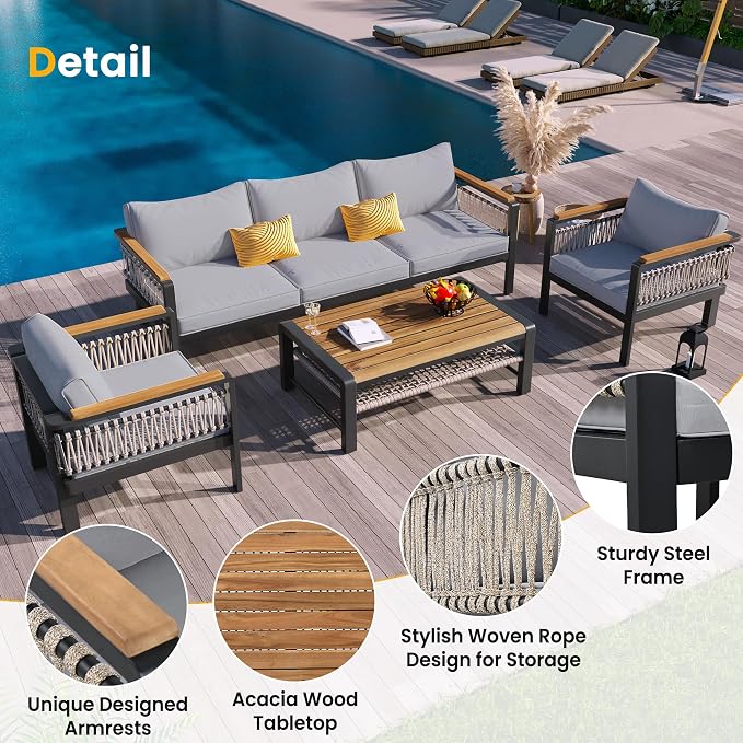VilroCaz 4 Pieces Outdoor Sectional Sofa Set, All-Weather Patio Seating Group - Image 4