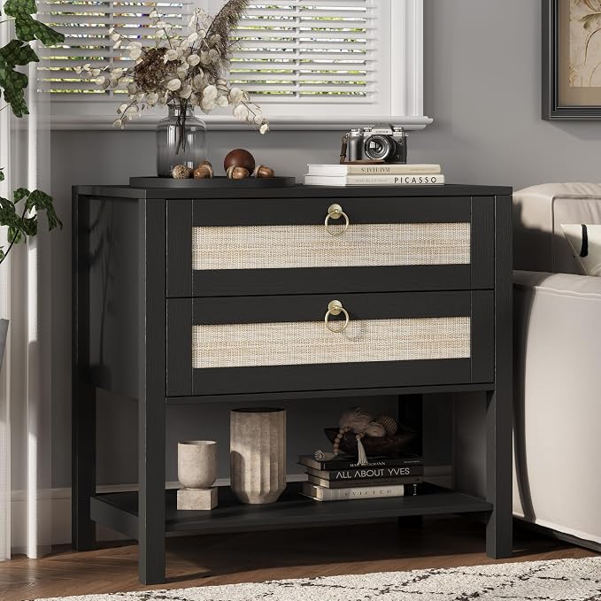 Xixini Nightstand Set of 2, Rattan Boho Bedside Table - Image 4