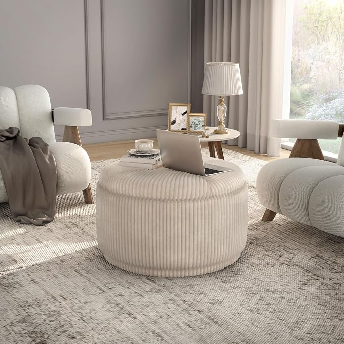 Furniture of America Lennox Modern Chenille 29-inch Round Storage Ottoman by FurnitureofAmerica