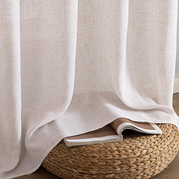 MIULEE Natural White Linen Curtains 95 Inch Length 2 Panels - Image 7