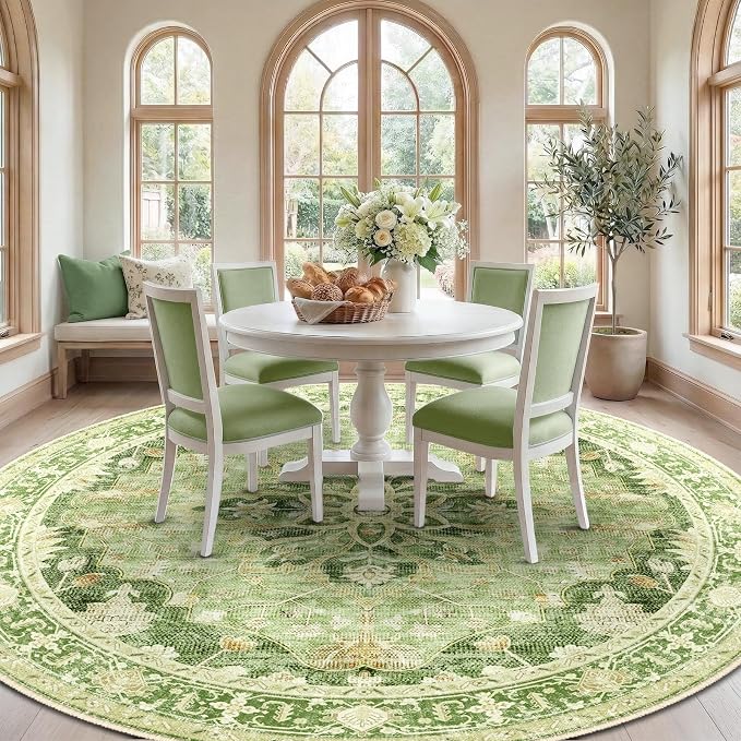 RELEANY Area Rugs Round 10ft Washable Non-Slip, Floral Vintage Distress Print - Image 3