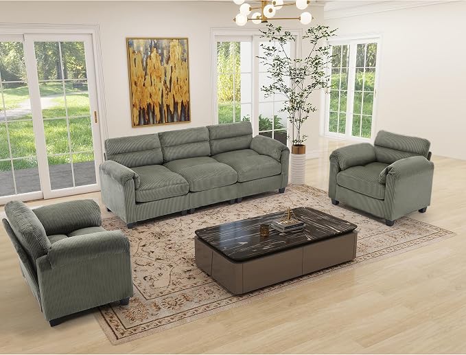 HAOMARKETS Corduroy Sofa Set, Upholstered Armchair Set of 2 and 3-Seater Sofa - Image 7