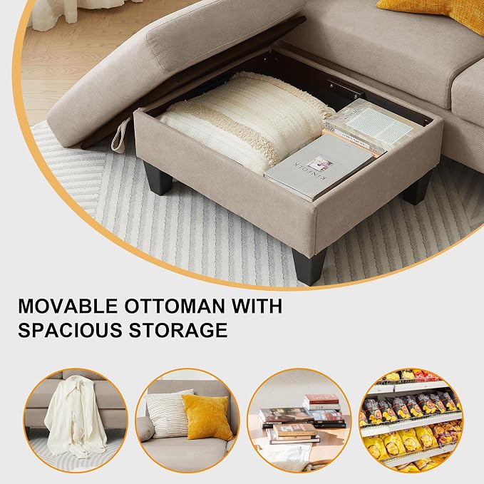 84" Convertible Sectional Sofa Set, 3 Seat L Shaped Couch - Image 5