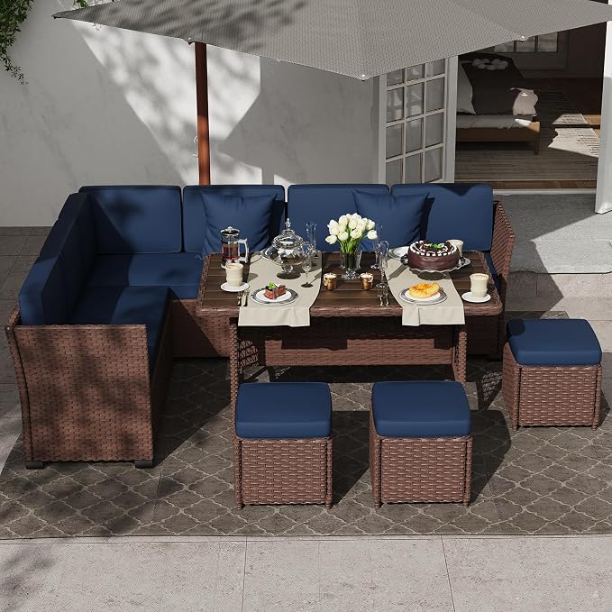 KIGOTY 7 Piece Patio Furniture Set, Outdoor PE Wicker Rattan Outdoor Dining Set - Image 6