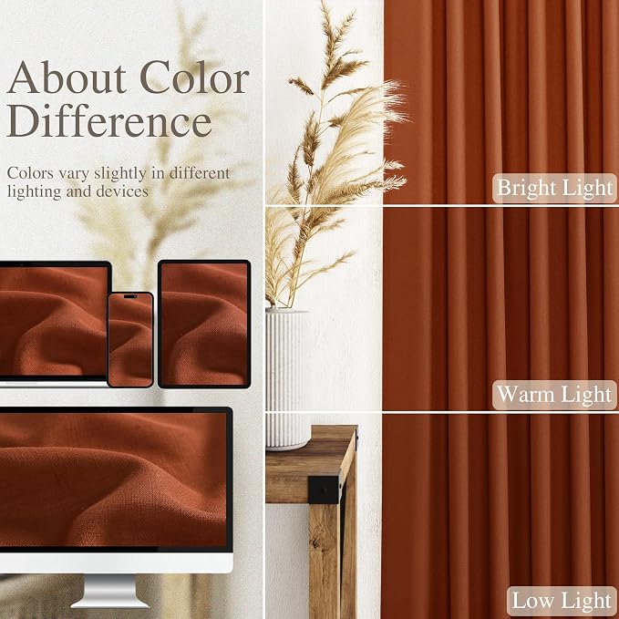 Terracotta Linen Textured 96 Inch Curtains 2 Panel Set Back Tab Rod Pocket - Image 4