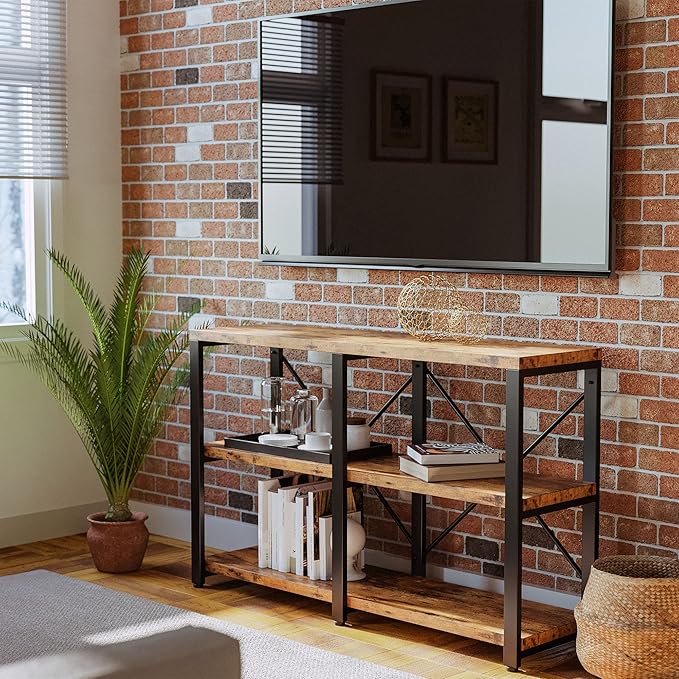 IRONCK Bookshelf Double Wide 47 in 3-Tier, Industrial Bookcases, Wood and Metal - Image 4