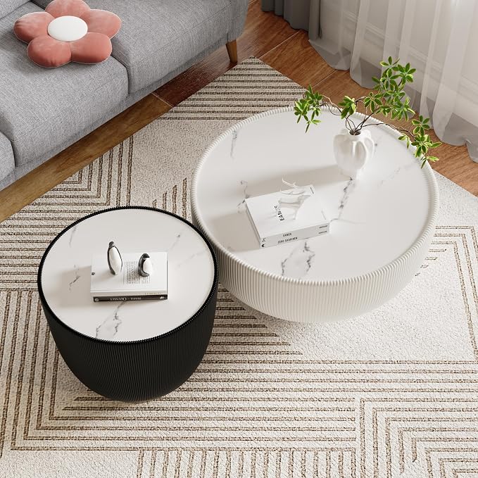 SSLine Bowl-Shape Coffee Table Set of 2 Modern Sintered Stone Top Nesting - Image 4