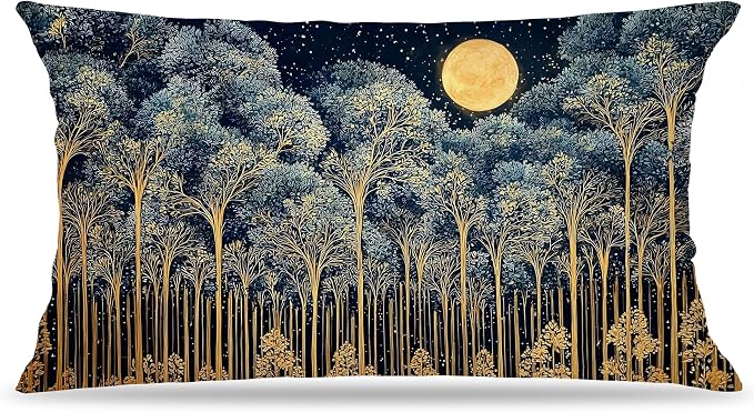 Rustic William Morris Night Forest Moon Decor Pillow Covers 12x20, Vintage Dark by Unknown