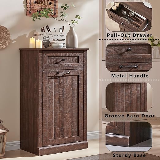 IFGET Tilt Out Trash Can Cabinet, 10 Gallon Farmhouse Laundry Hamper Cabinet - Image 3