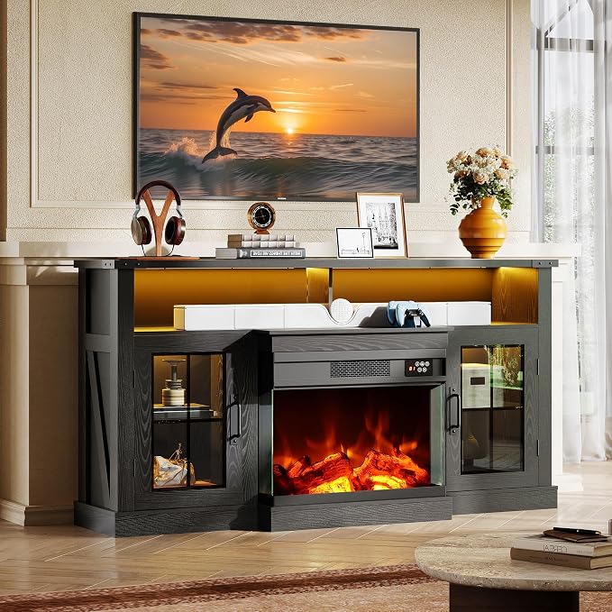WLIVE 3-Sided Glass Electric Fireplace TV Stand - Image 2
