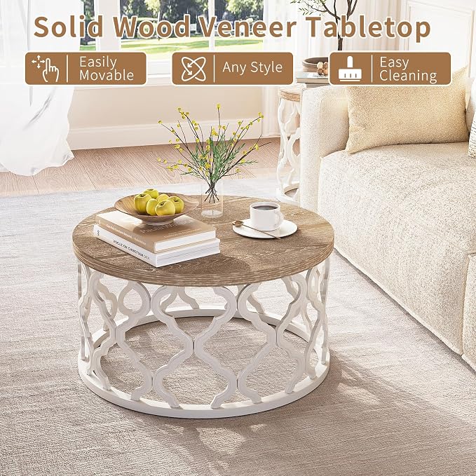 Farmhouse Coffee Table, French Country Round Coffee Table, Coastal Coffee Table - Image 3
