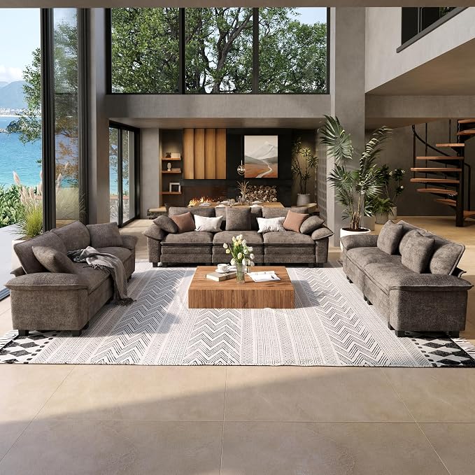 SUNSHINE VALLEY 3 Piece Living Room Sofa Furniture Set, Chenille Modular 2 by SUNSHINEVALLEY