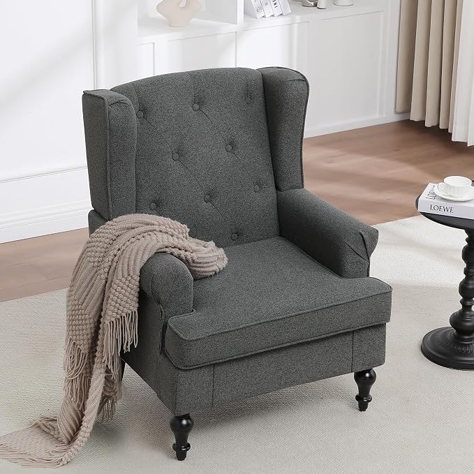 Accent Chair for Living Room, Mid Century Modern Upholstered Armchair, Wingback - Image 3