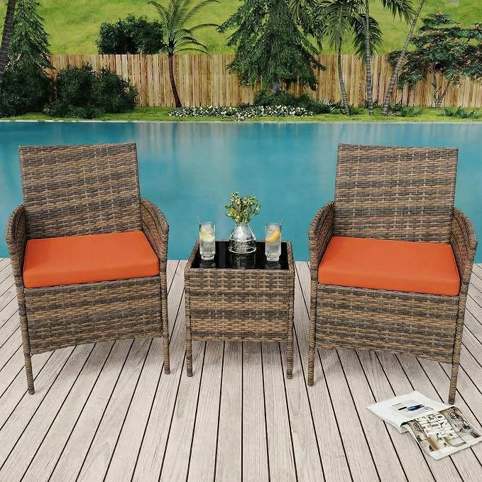 GarveeLife 3 Piece Patio Furniture Set, Rattan Outdoor Furniture - Image 8