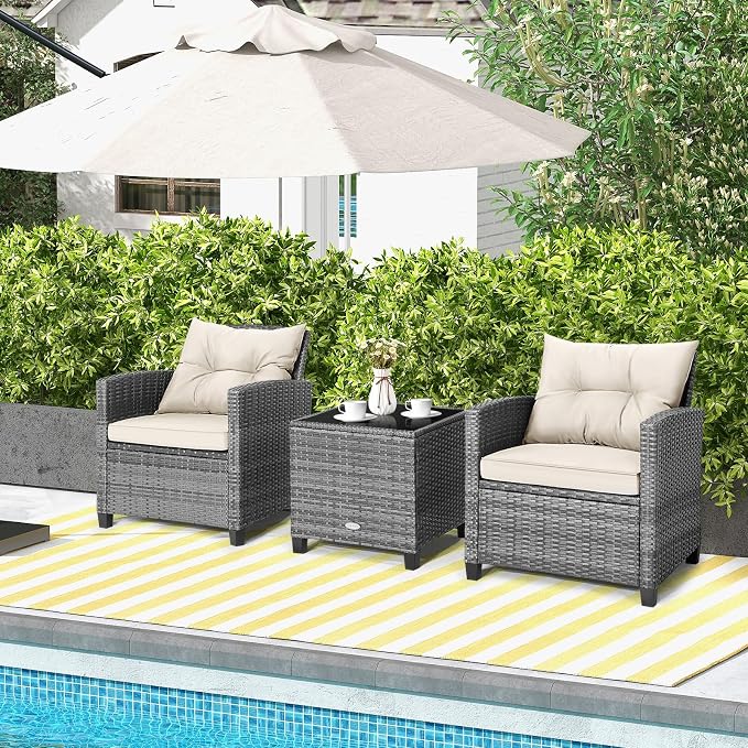 Tangkula 3 Pieces Patio Furniture Set, PE Rattan Wicker 3 Pcs Outdoor Sofa Set - Image 4