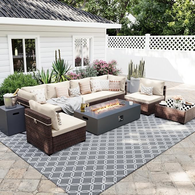 UPHA 9 Pieces Patio Furniture Sets, Wicker Outdoor Sectional Sofa Couch by UPHA