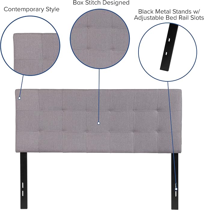 Flash Furniture Bedford Tufted Upholstered Full Size Headboard in Light Gray - Image 4
