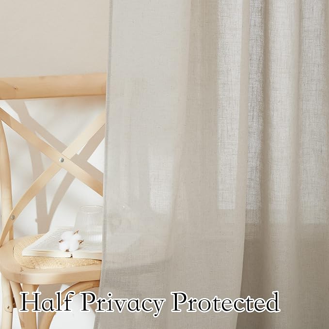 RYB HOME Extra Wide Semi Sheer Curtains, Back Tab Room Divider - Image 4