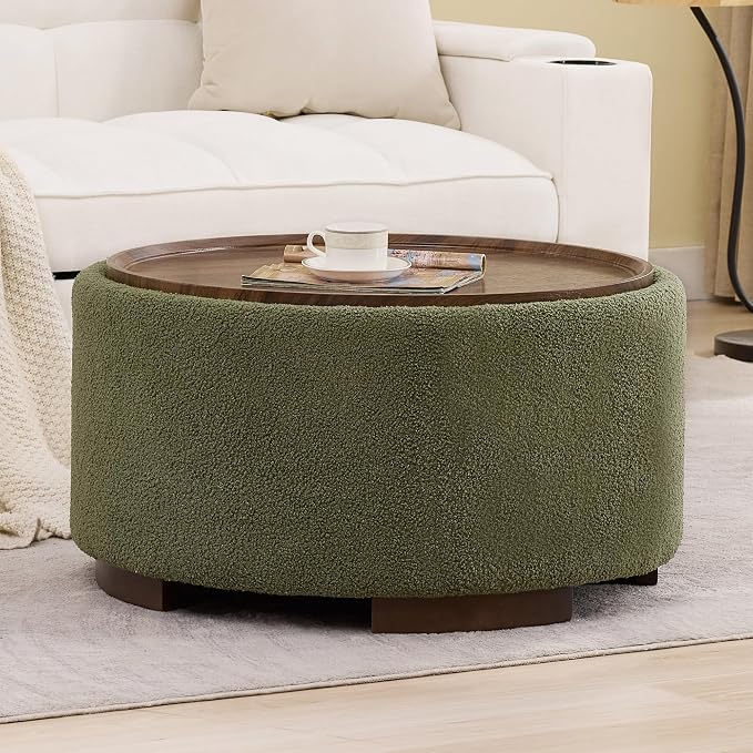 29.5 Inch Round Storage Ottoman Coffee Table, Modern Circle Coffee Table - Image 9